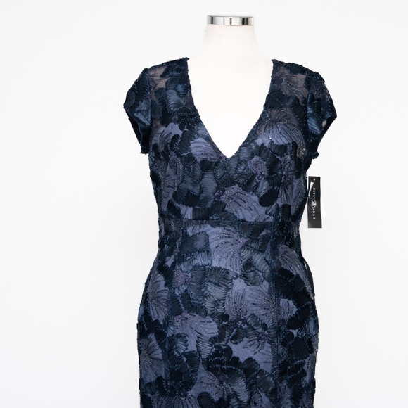 Betsy & Adam - Flower Embroidered Cap Sleeve Gown - Picture 8 of 14